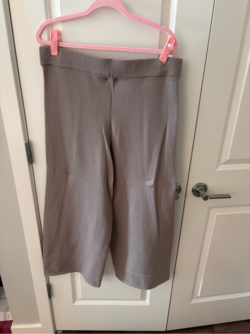 Women's Taupe Knit Cropped Wide-Leg Pants